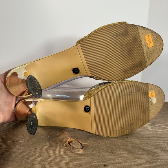 VTG Rhinestone Gold Stiletto Mule Heels Womens 12 Glam Pageant Prom Evening Gala - Picture 9 of 11
